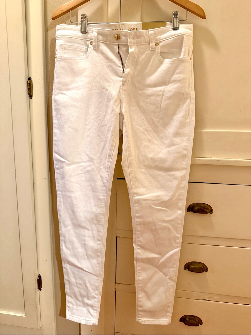 MICHAEL Michael Kors Izzy White Mid-Rise Skinny Jeans Size 8